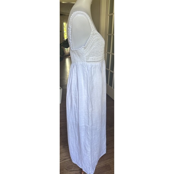 J.Crew White Boho Crochet Bodice Linen Maxi Dress Women's Size M Summer Beach - Picture 6 of 13